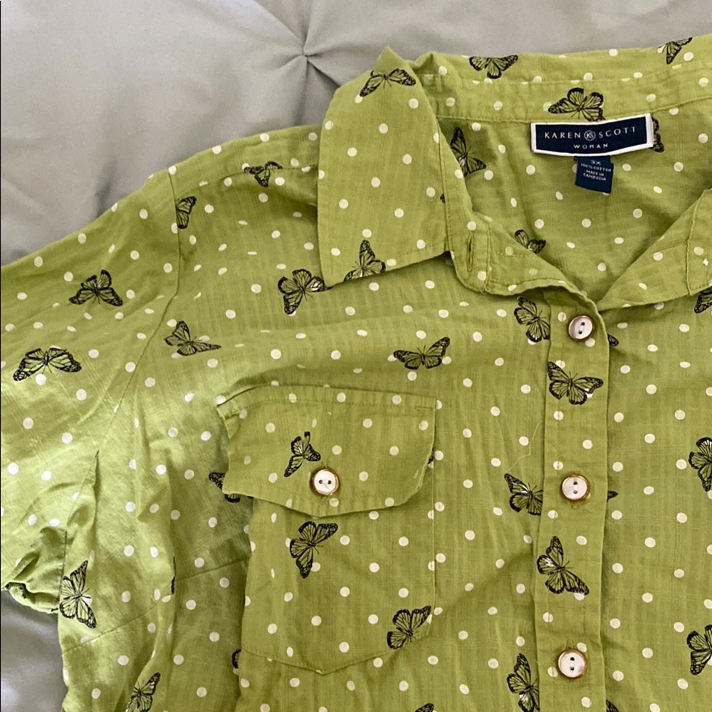 Green Butterfly Print Shirt